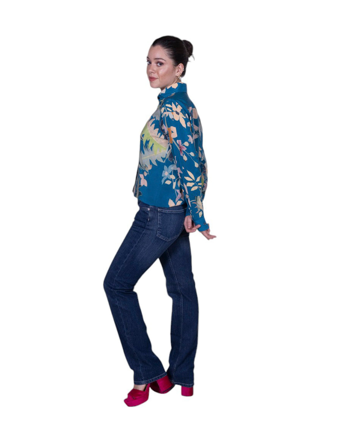 Camicia donna 100% seta stampa floreale