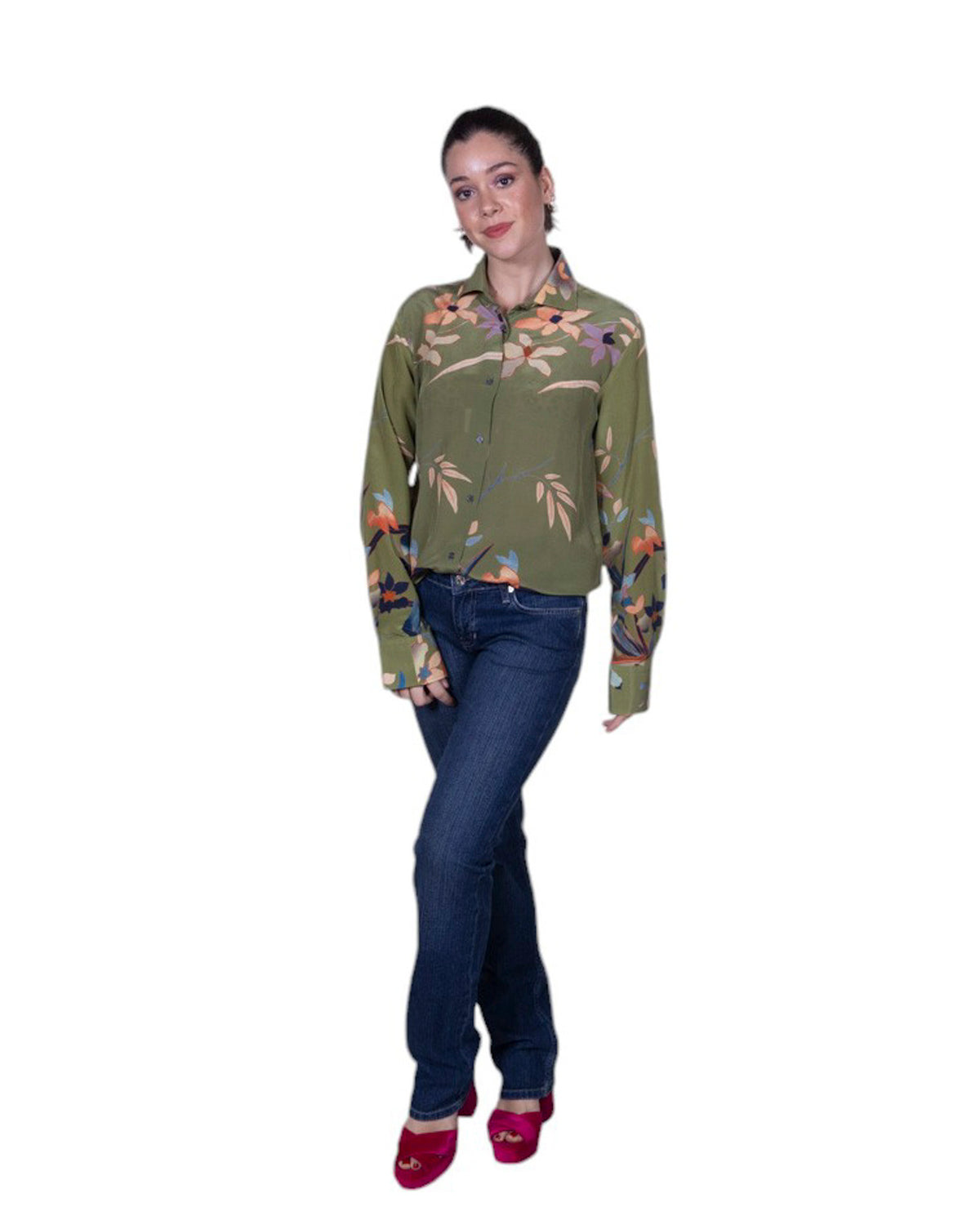 Camicia donna 100% seta stampa floreale