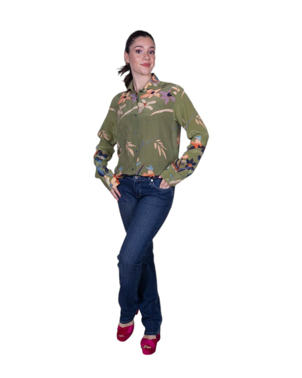 Camicia donna 100% seta stampa floreale