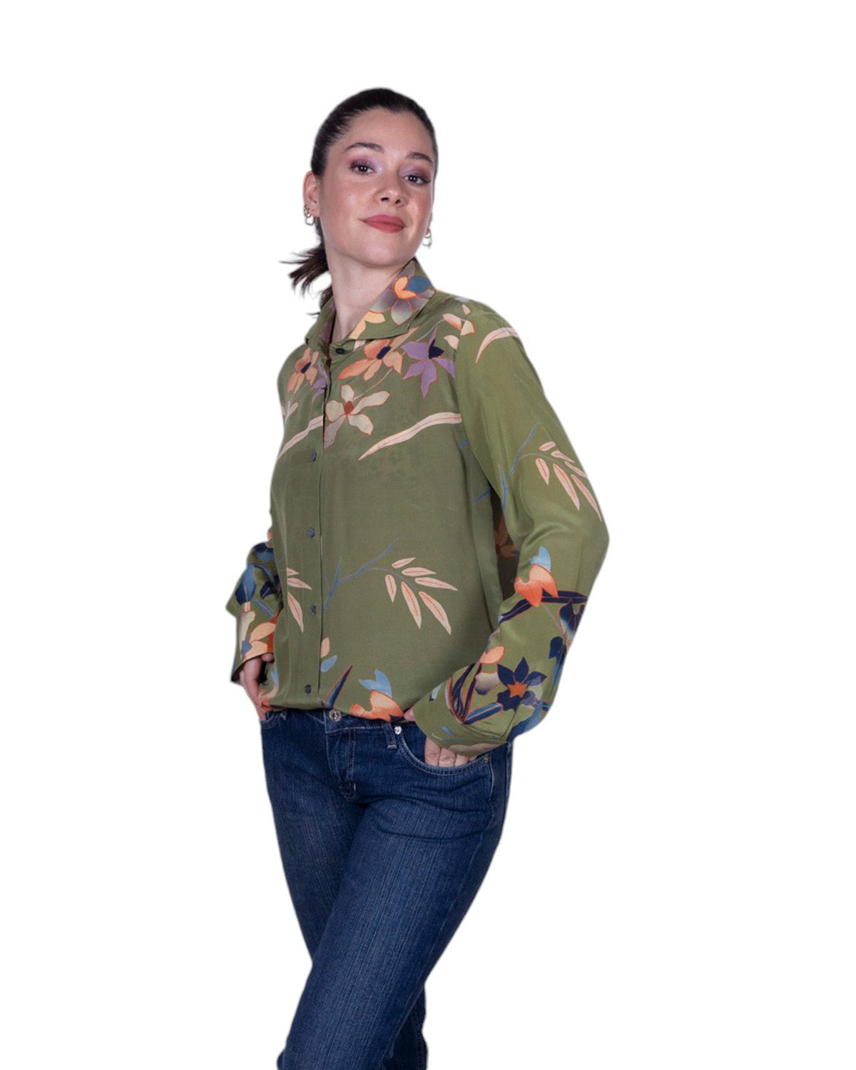 Camicia donna 100% seta stampa floreale