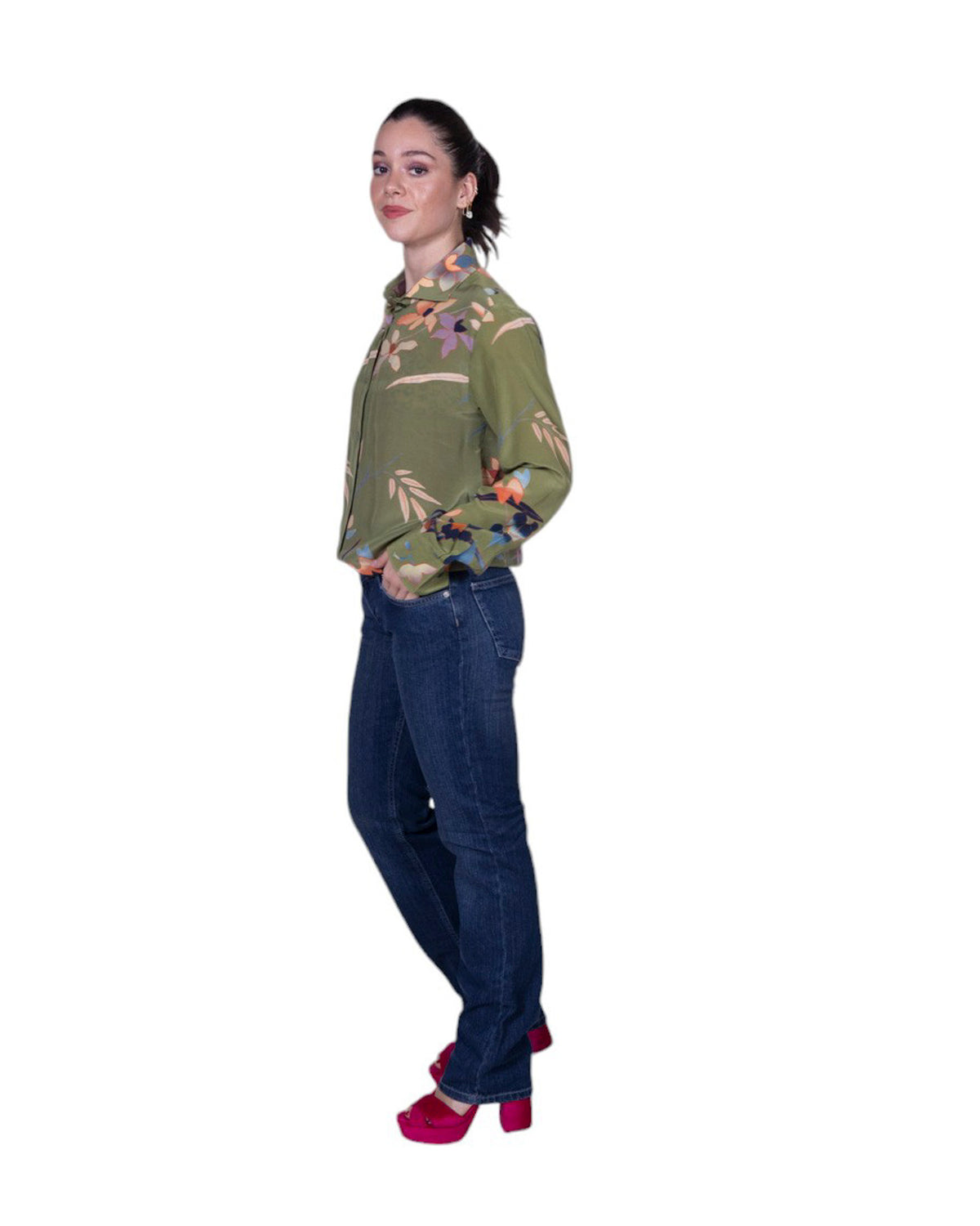 Camicia donna 100% seta stampa floreale