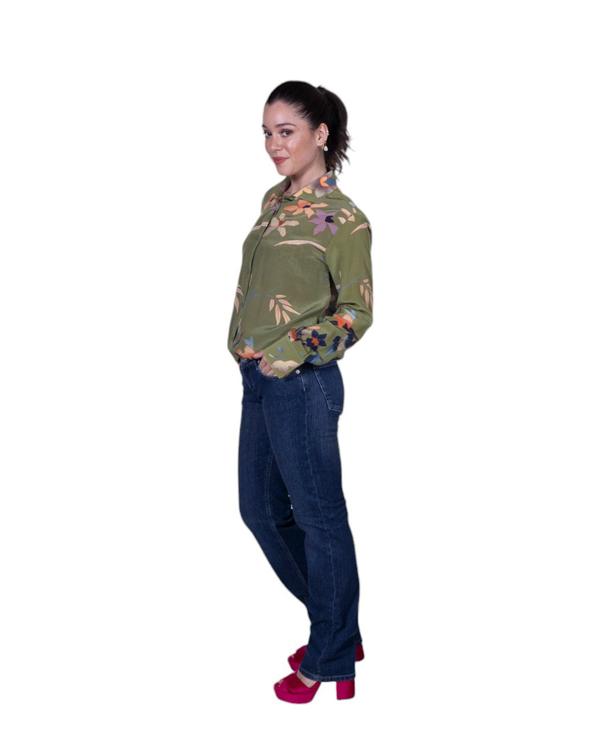 Camicia donna 100% seta stampa floreale