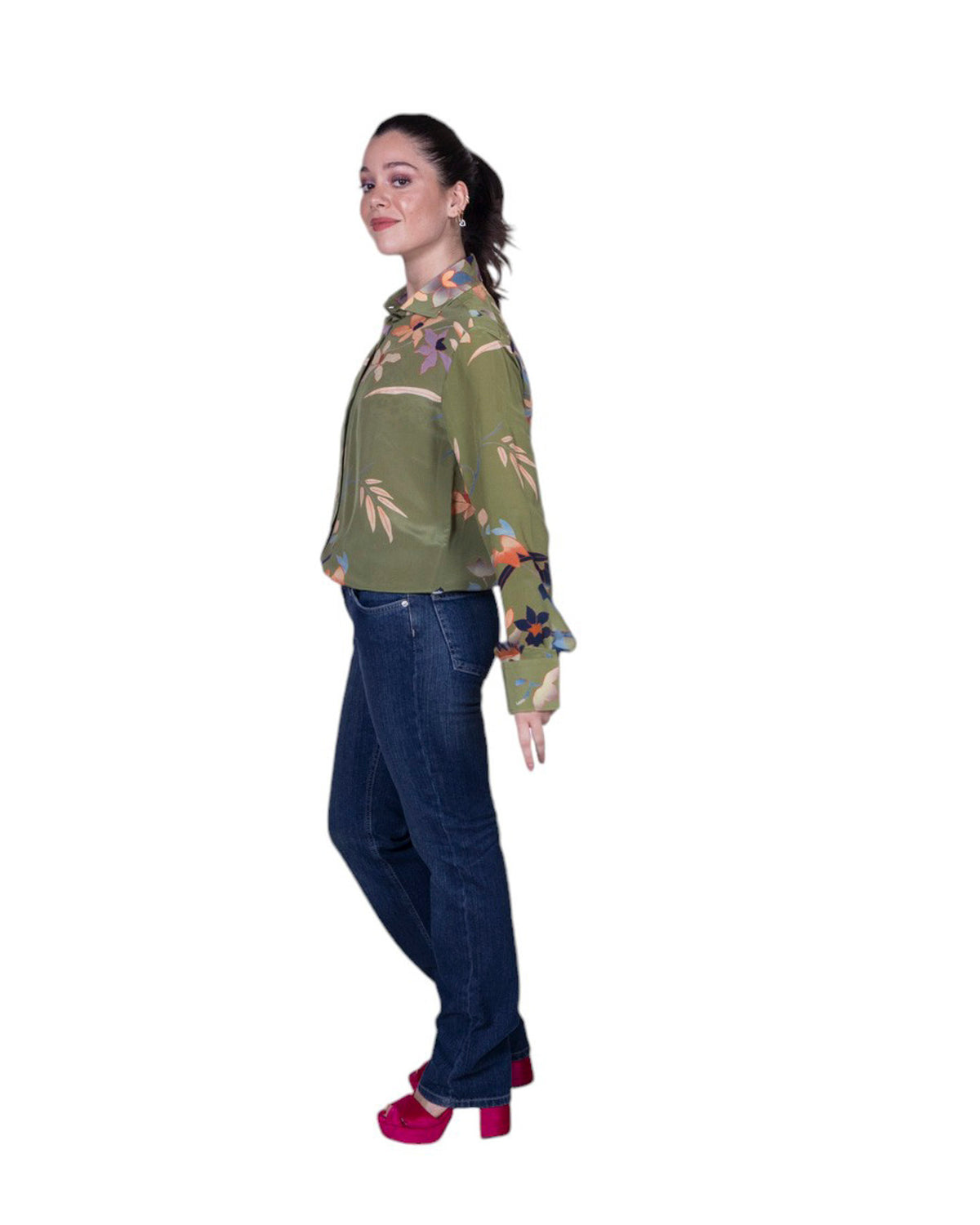 Camicia donna 100% seta stampa floreale