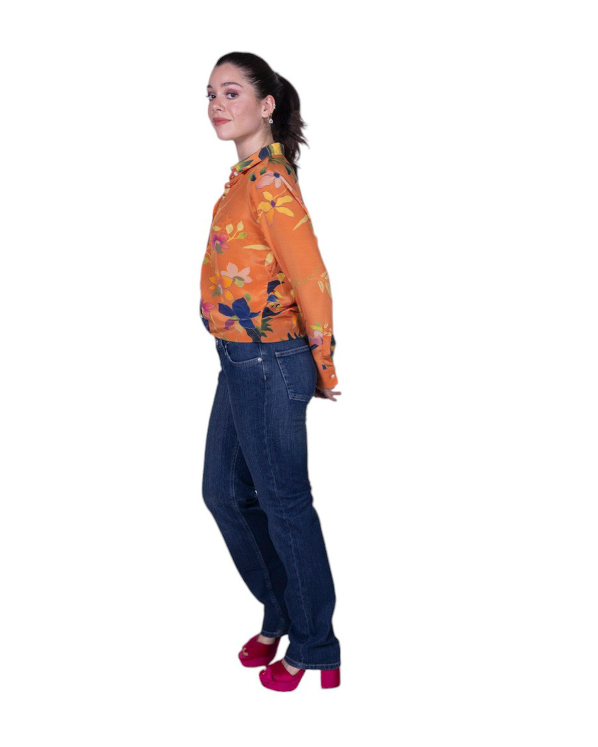Camicia donna 100% seta stampa floreale