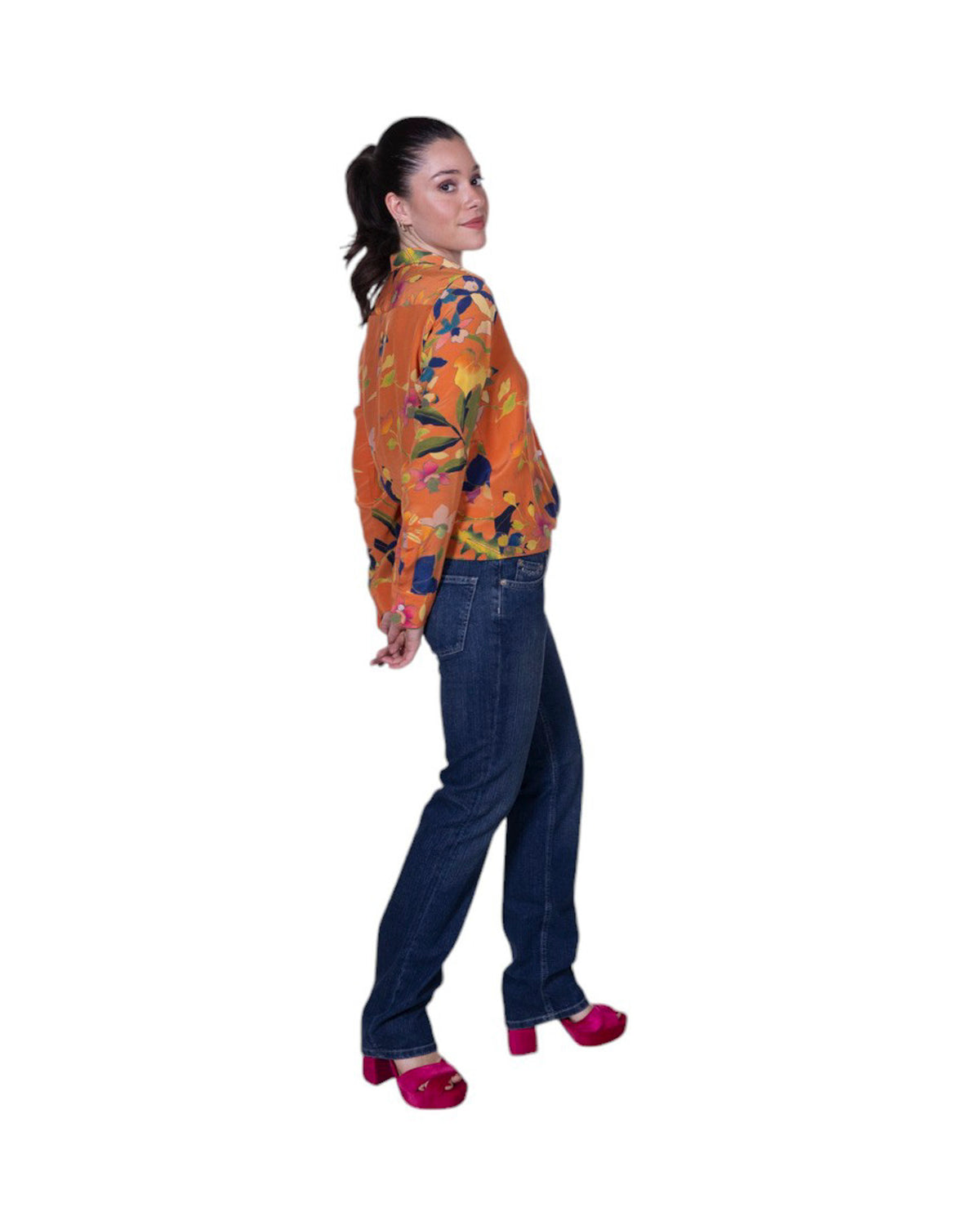 Camicia donna 100% seta stampa floreale