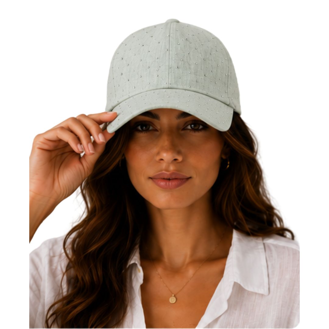 Cappello donna con visiera in tinta unita, regolabile, con strass Made in Italy