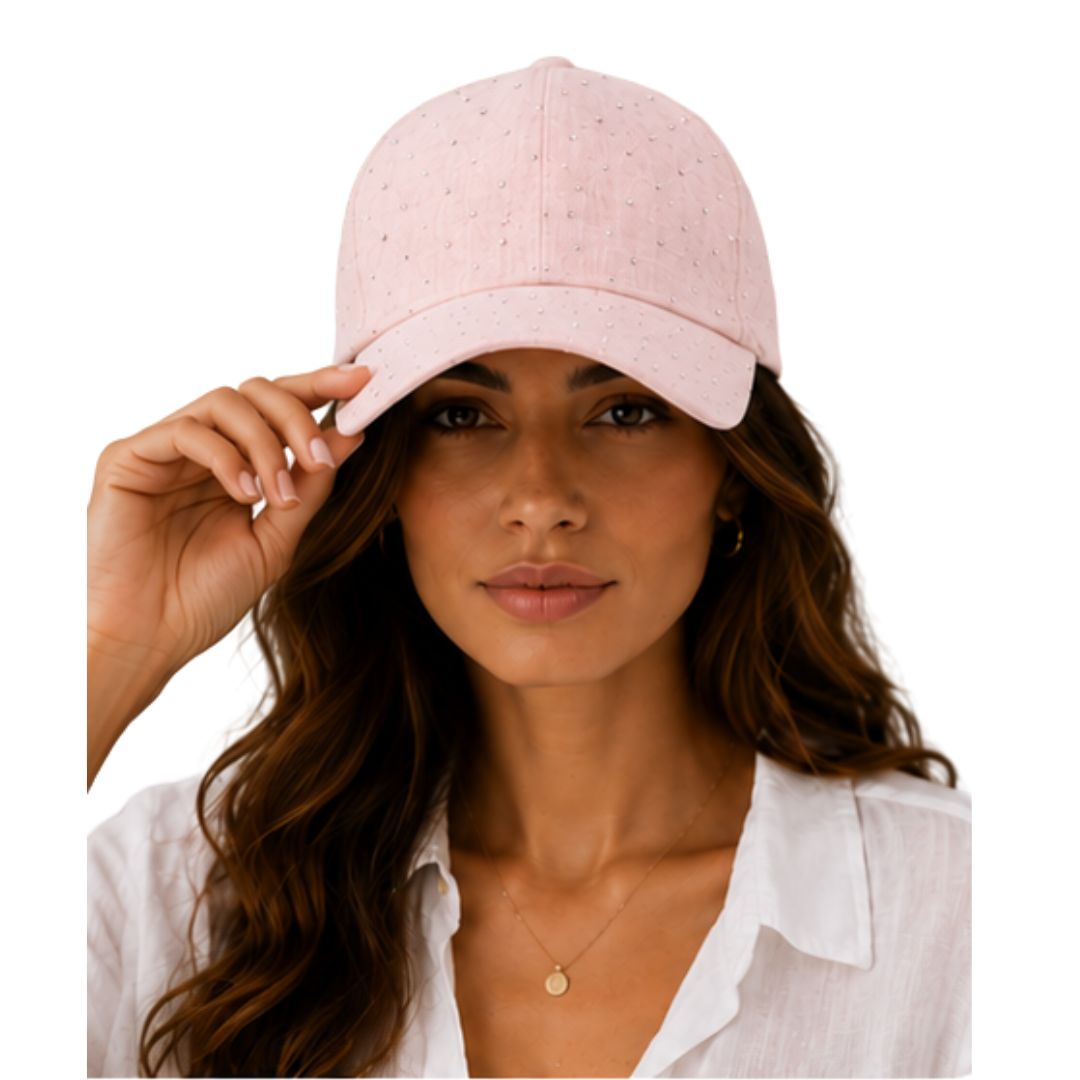 Cappello donna con visiera in tinta unita, regolabile, con strass Made in Italy
