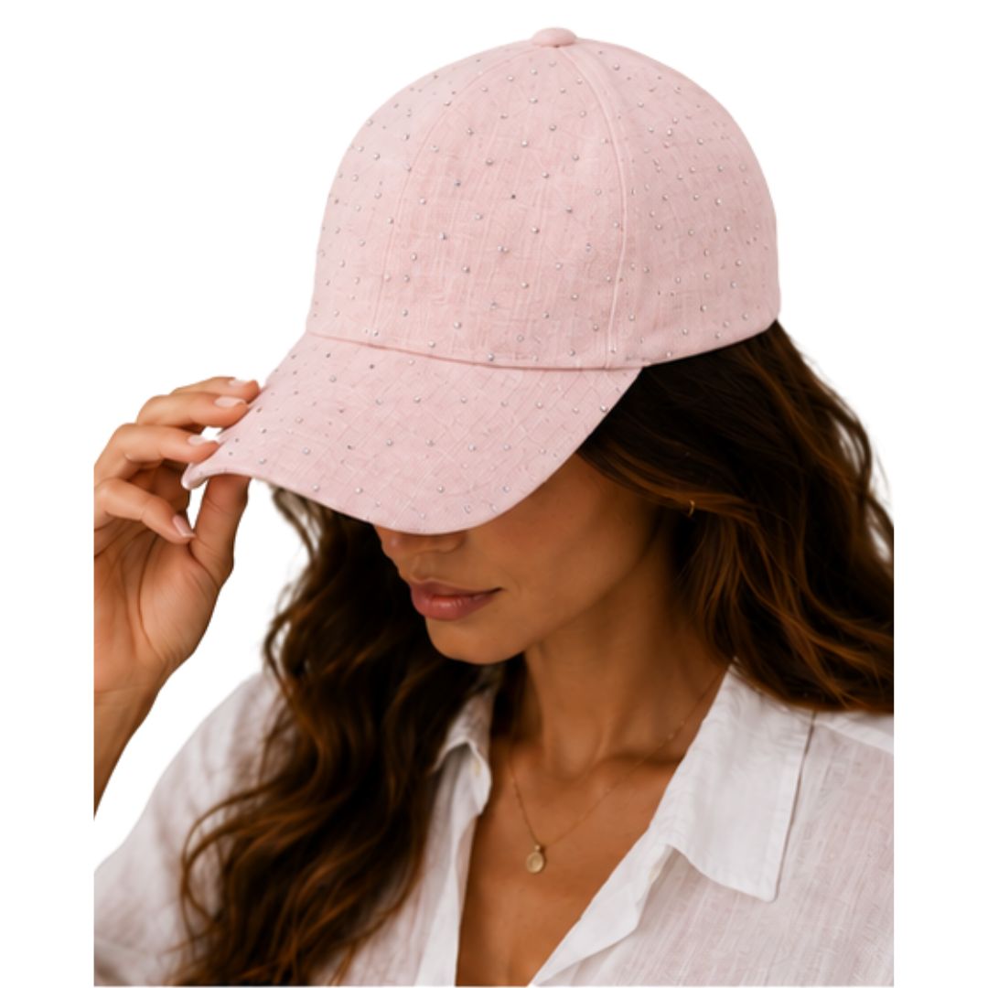 Cappello donna con visiera in tinta unita, regolabile, con strass Made in Italy