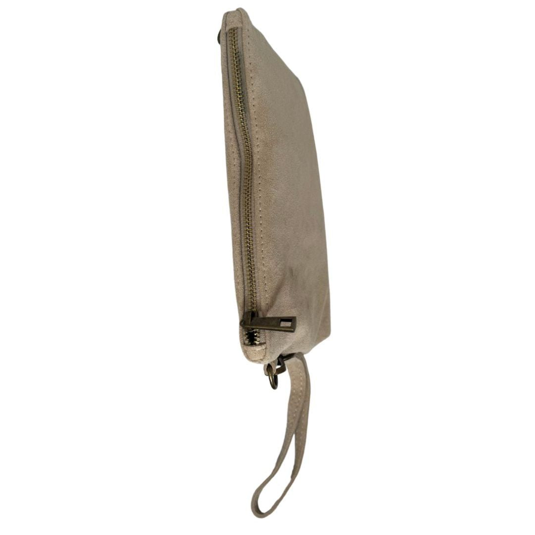Borsa donna pochette in vera pelle scamosciata con tracolla