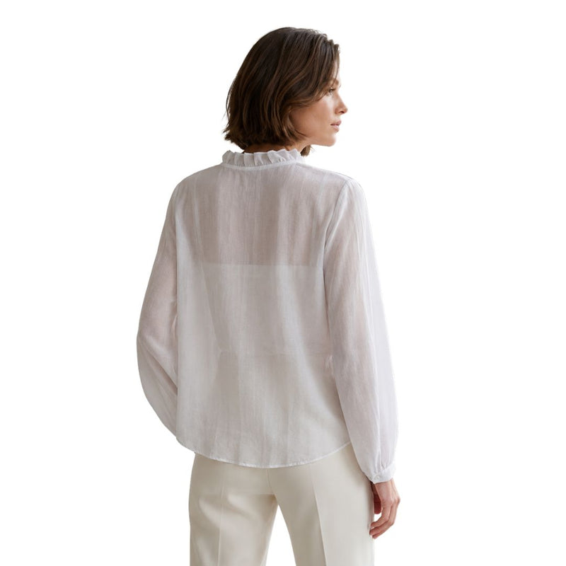 Camicia donna manica lunga con volant sul davanti e nel collo Made in Italy