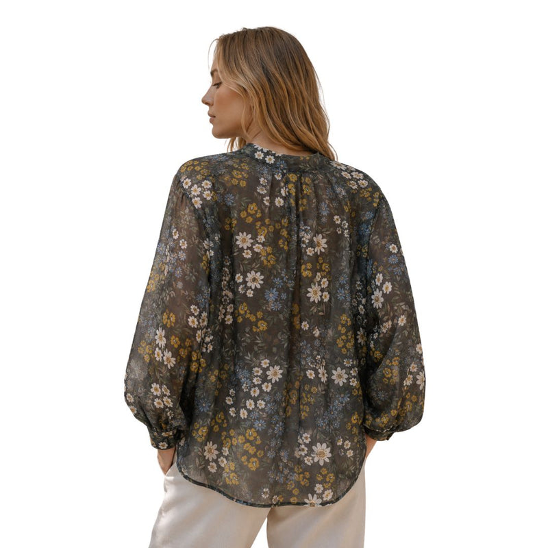 Camicia donna over floreale manica lunga con asola Made in Italy