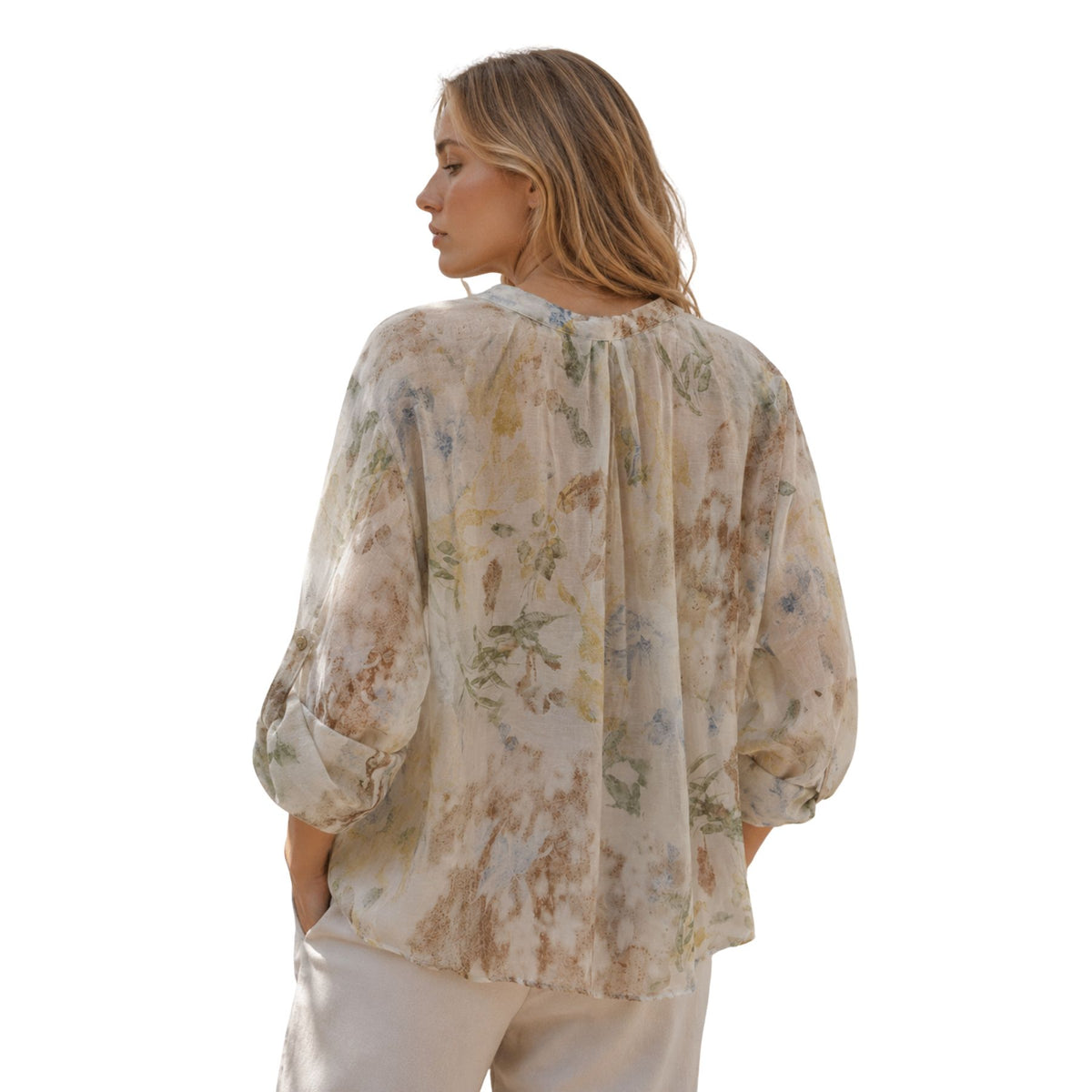 Camicia donna over floreale manica lunga con asola