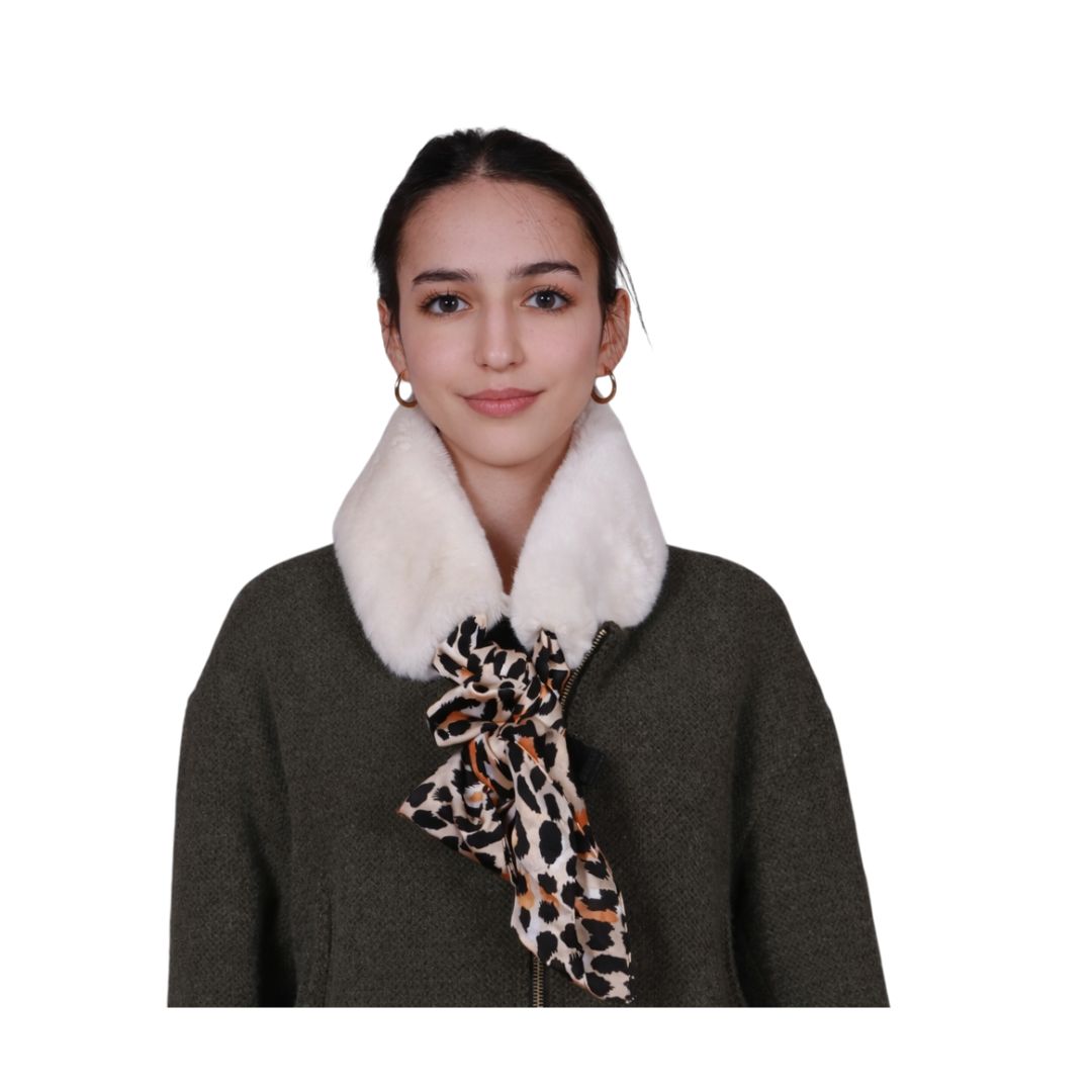 Collo donna in finta pelliccia con foulard leopardato Made in Italy