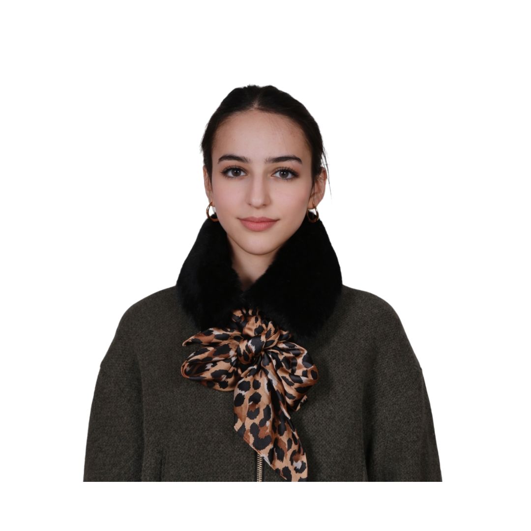 Collo donna in finta pelliccia con foulard leopardato Made in Italy