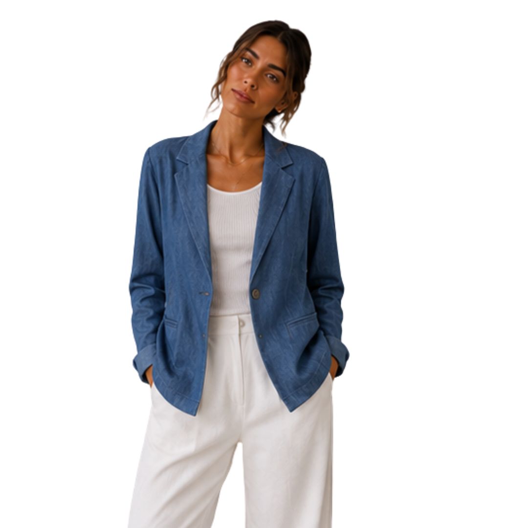 Giacca donna in jeans morbida con tasca a filetto monobottone Made in Italy