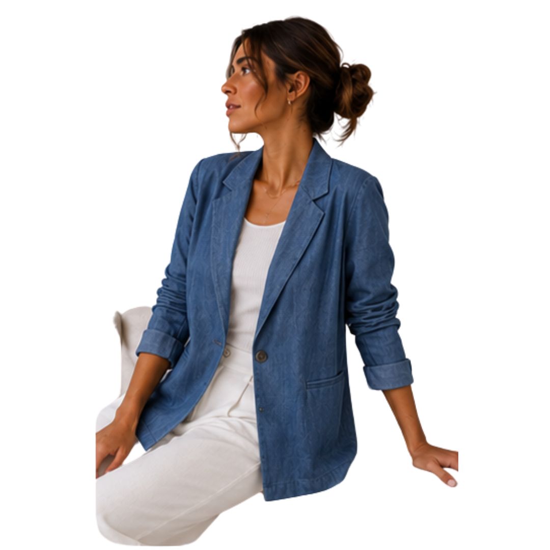 Giacca donna in jeans morbida con tasca a filetto monobottone Made in Italy
