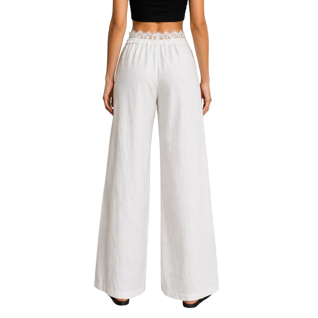 Pantalone donna ampio, con pizzo e con elastico in vita dietro Made in Italy