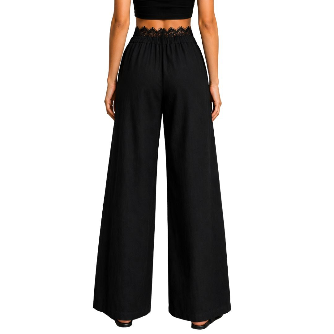 Pantalone donna ampio, con pizzo e con elastico in vita dietro Made in Italy