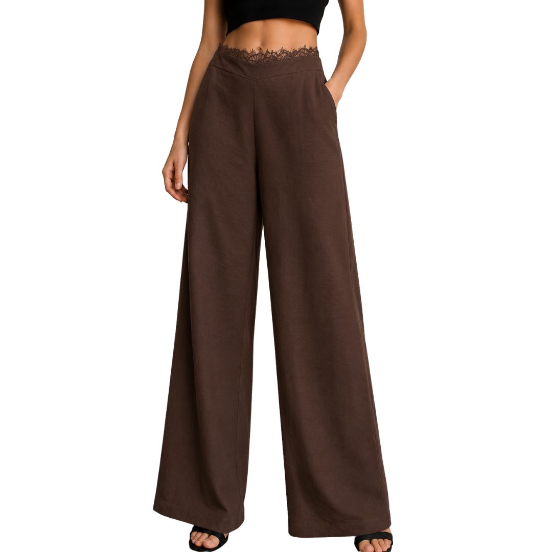 Pantalone donna ampio, con pizzo e con elastico in vita dietro Made in Italy