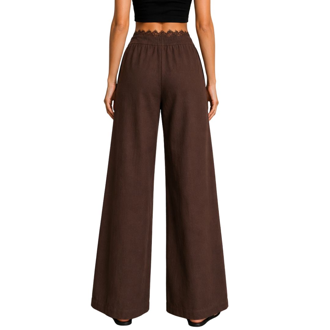 Pantalone donna ampio, con pizzo e con elastico in vita dietro Made in Italy