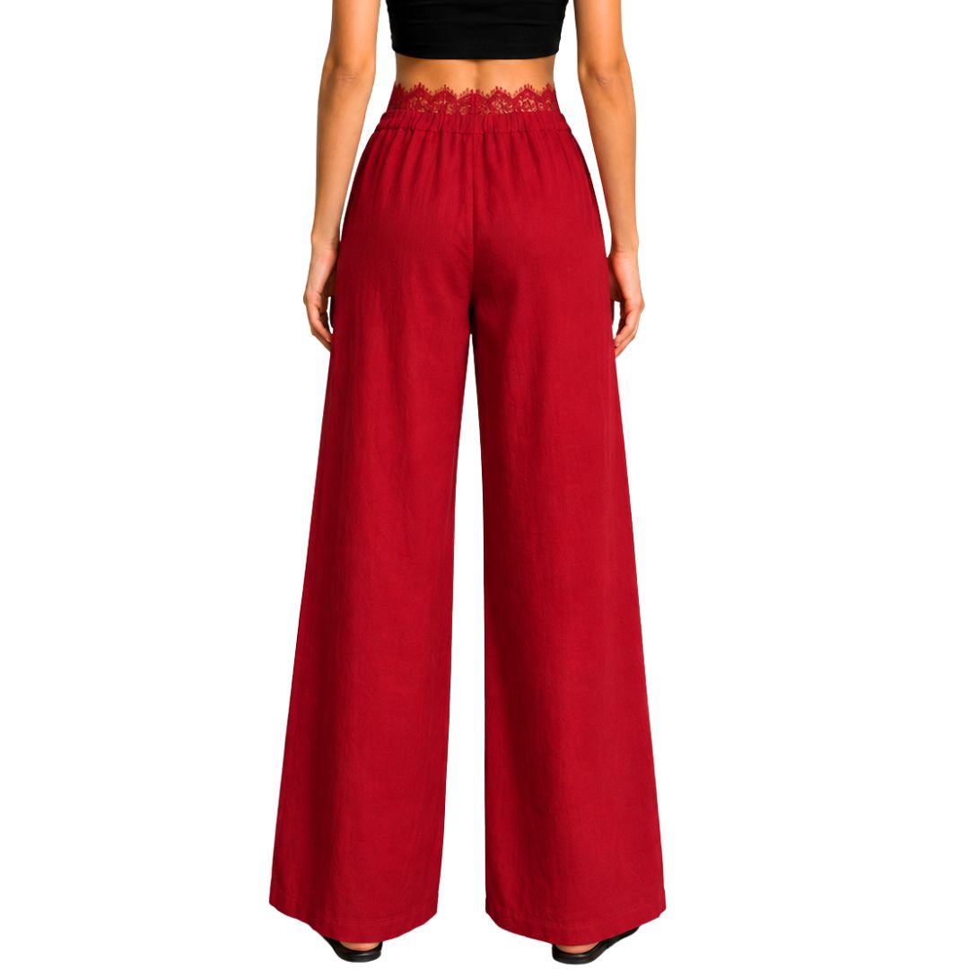 Pantalone donna ampio, con pizzo e con elastico in vita dietro Made in Italy