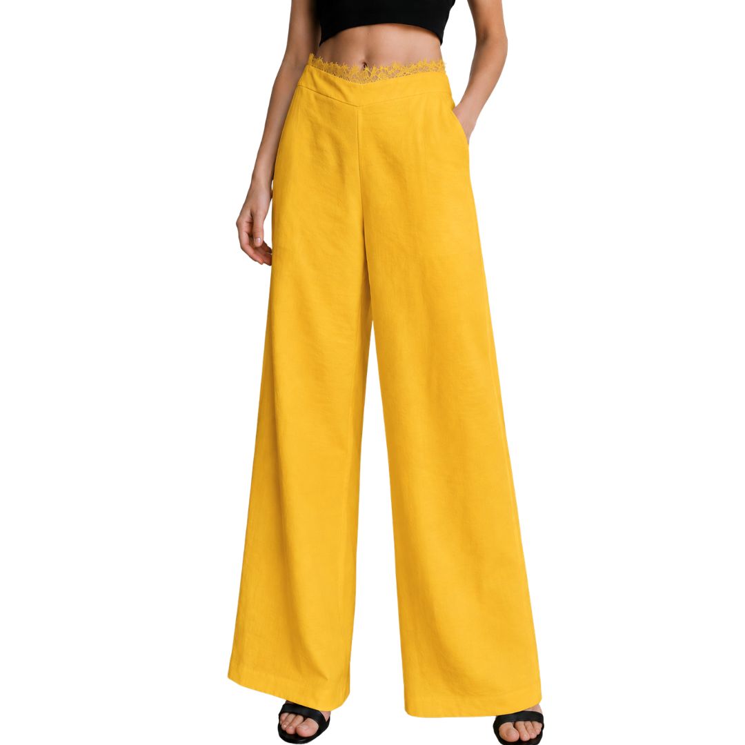 Pantalone donna ampio, con pizzo e con elastico in vita dietro Made in Italy