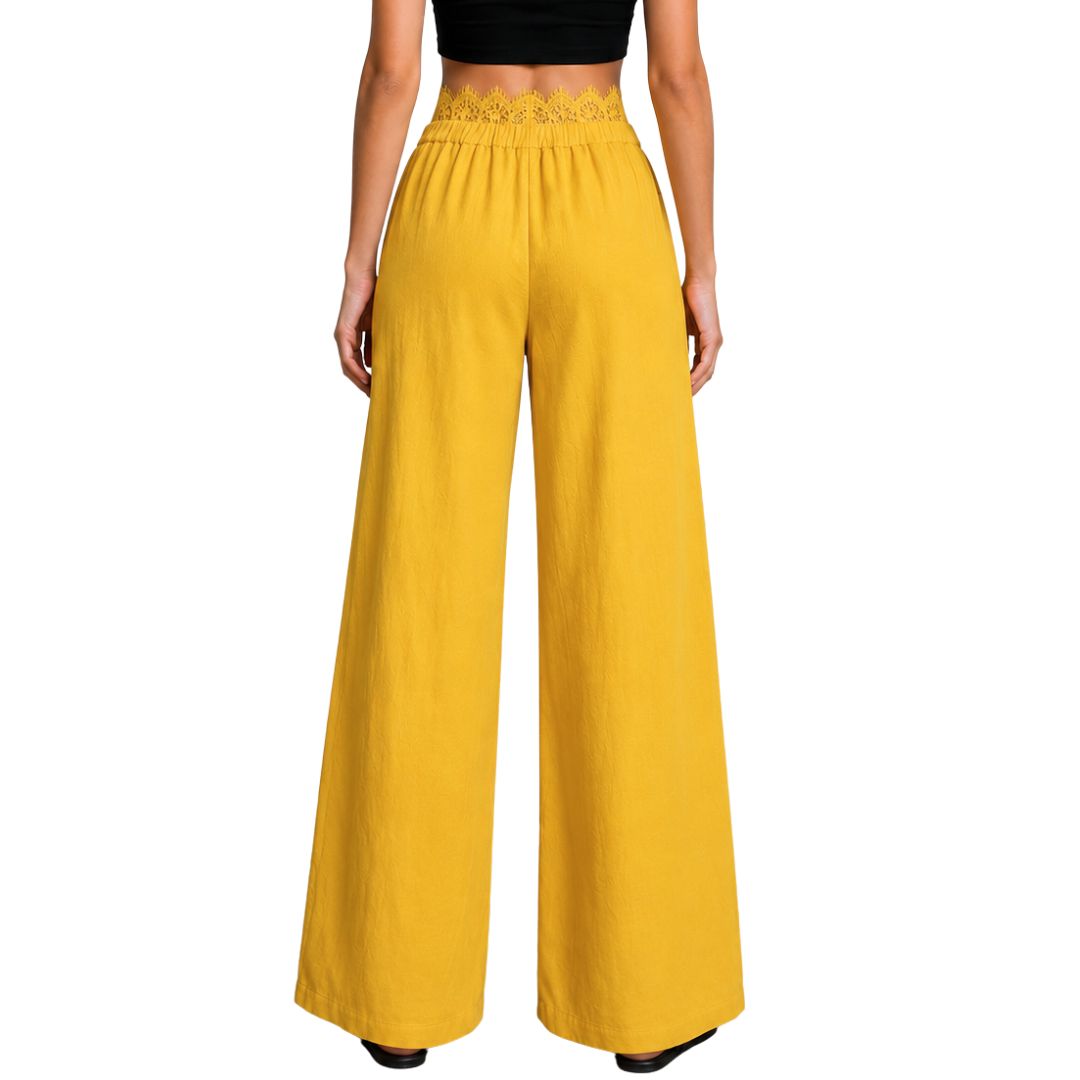 Pantalone donna ampio, con pizzo e con elastico in vita dietro Made in Italy