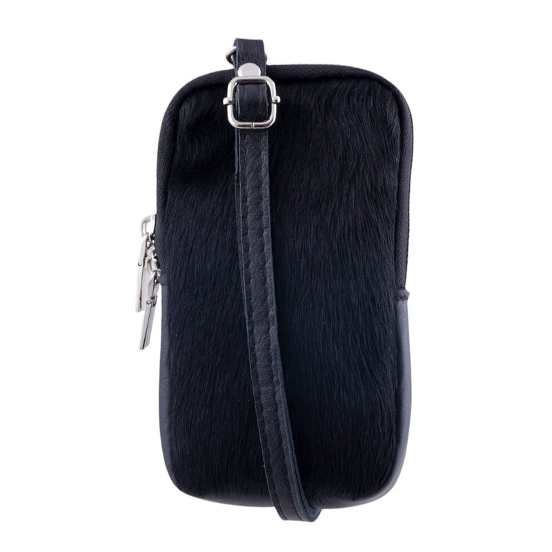 Borsa portacellulare da donna in pelle liscia e vero cavallino effetto pelliccia