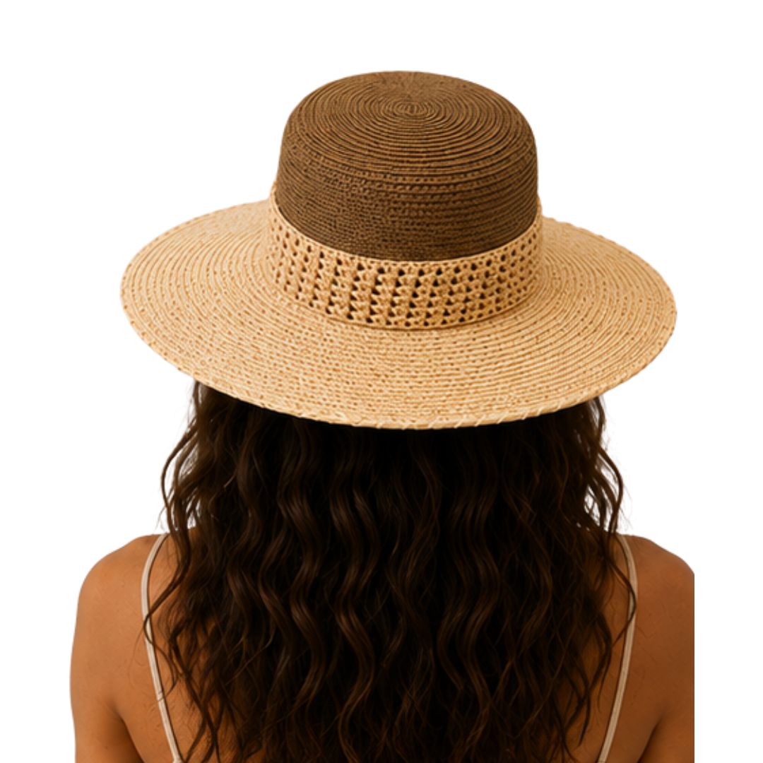 Cappello donna in paglia bicolore con tesa e balza Made in Italy