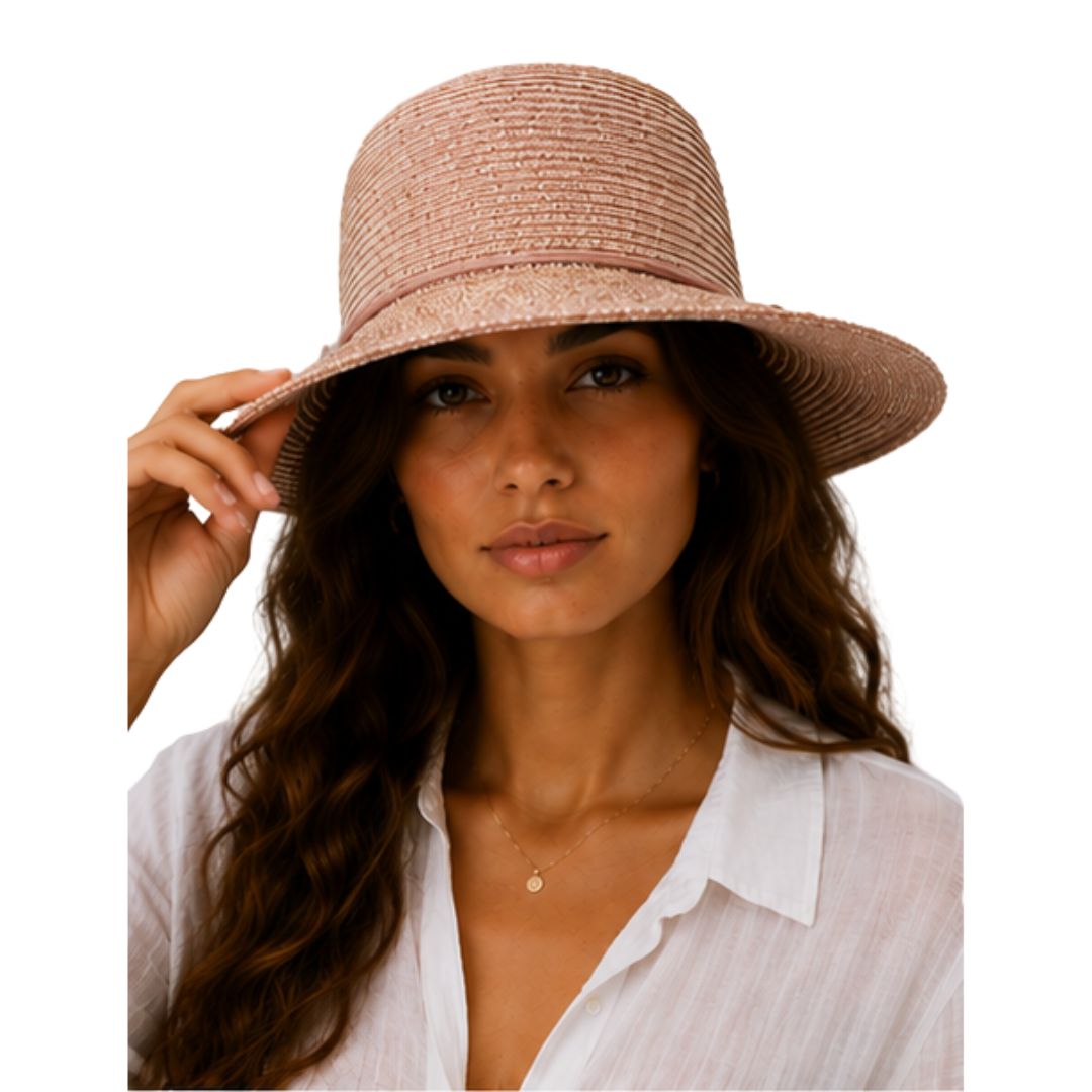 Cappello donna a tesa larga in paglia e filo laminato con fiocco Made in Italy