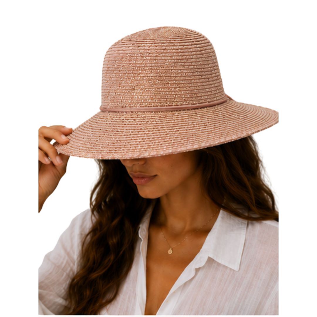 Cappello donna a tesa larga in paglia e filo laminato con fiocco Made in Italy