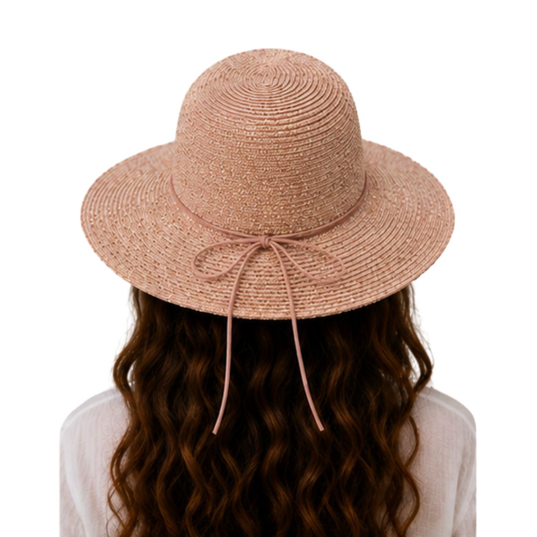 Cappello donna a tesa larga in paglia e filo laminato con fiocco Made in Italy