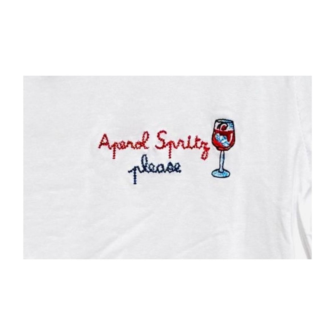 T-shirt ricamata con scritta "Aperol spritz please" 100% cotone
