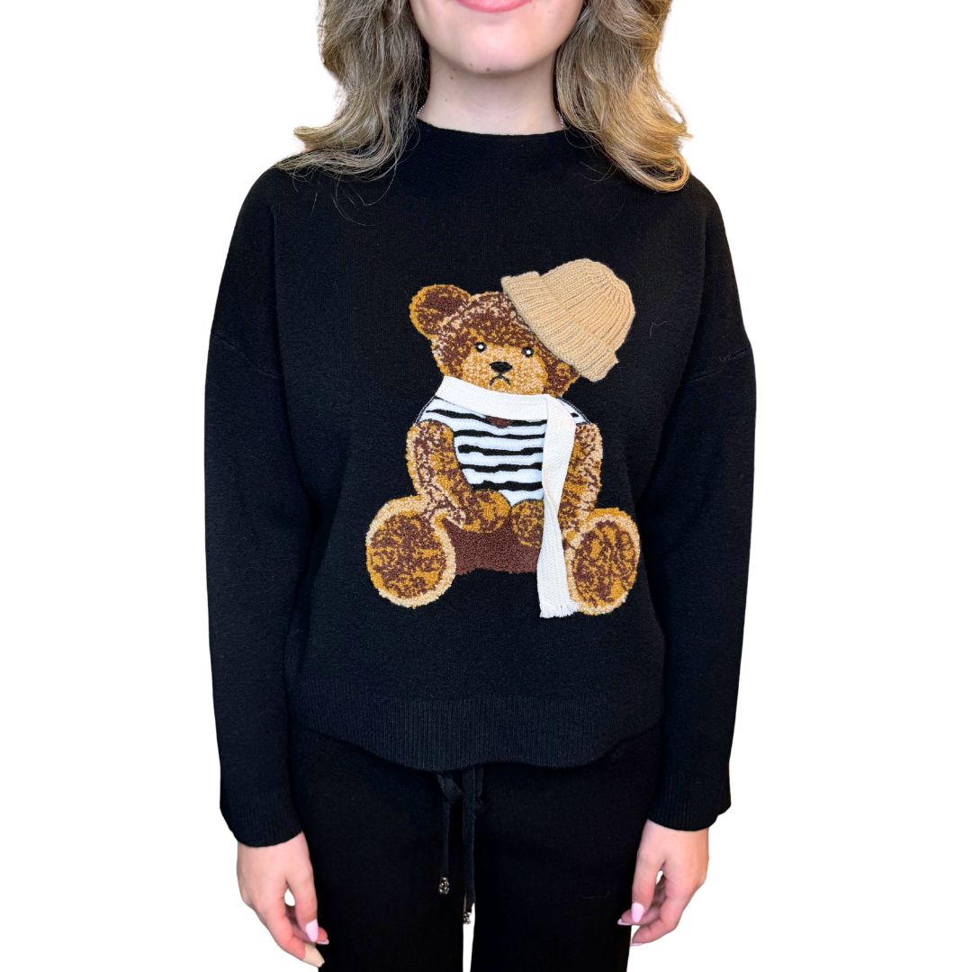 Maglia donna con orsetto ricamato con cappello e sciarpa Ray&Co