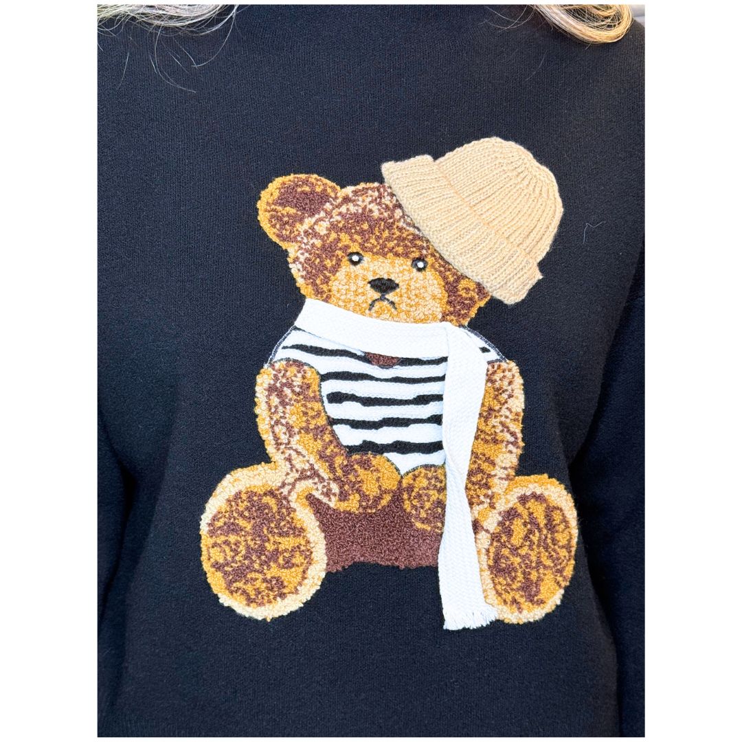Maglia donna con orsetto ricamato con cappello e sciarpa Ray&Co