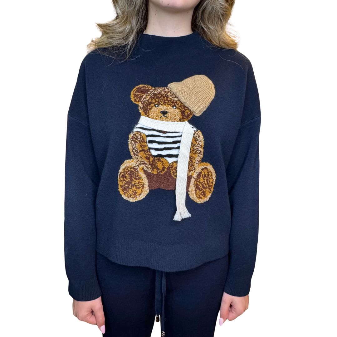 Maglia donna con orsetto ricamato con cappello e sciarpa Ray&Co