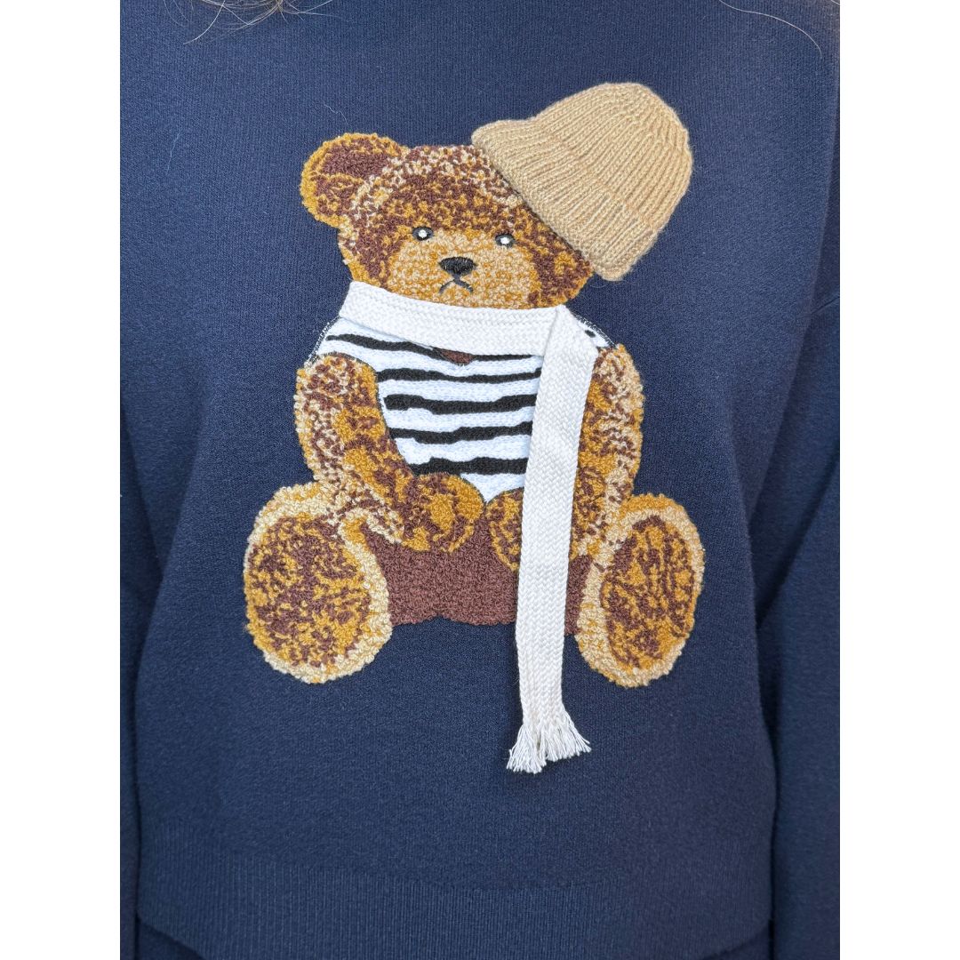 Maglia donna con orsetto ricamato con cappello e sciarpa Ray&Co