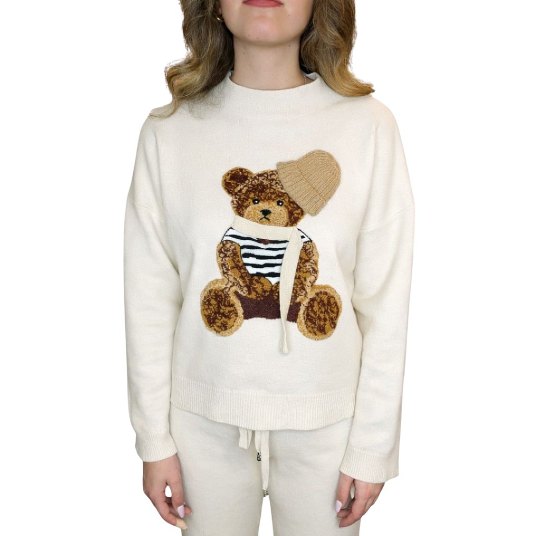 Maglia donna con orsetto ricamato con cappello e sciarpa Ray&Co