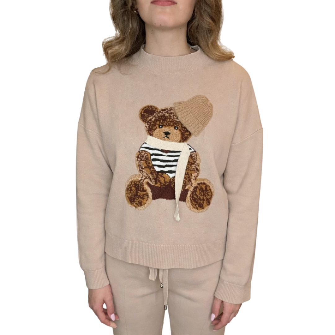 Maglia donna con orsetto ricamato con cappello e sciarpa Ray&Co