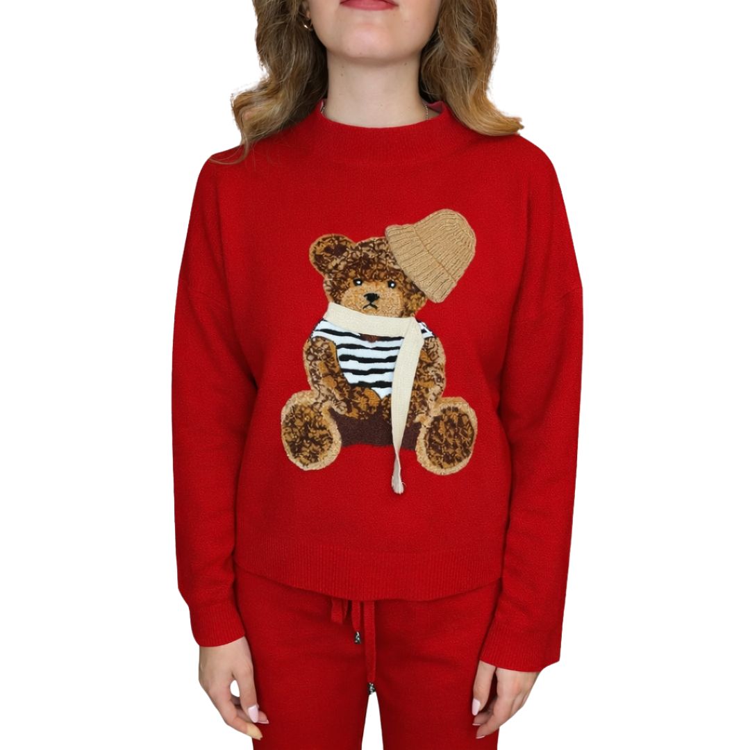 Maglia donna con orsetto ricamato con cappello e sciarpa Ray&Co