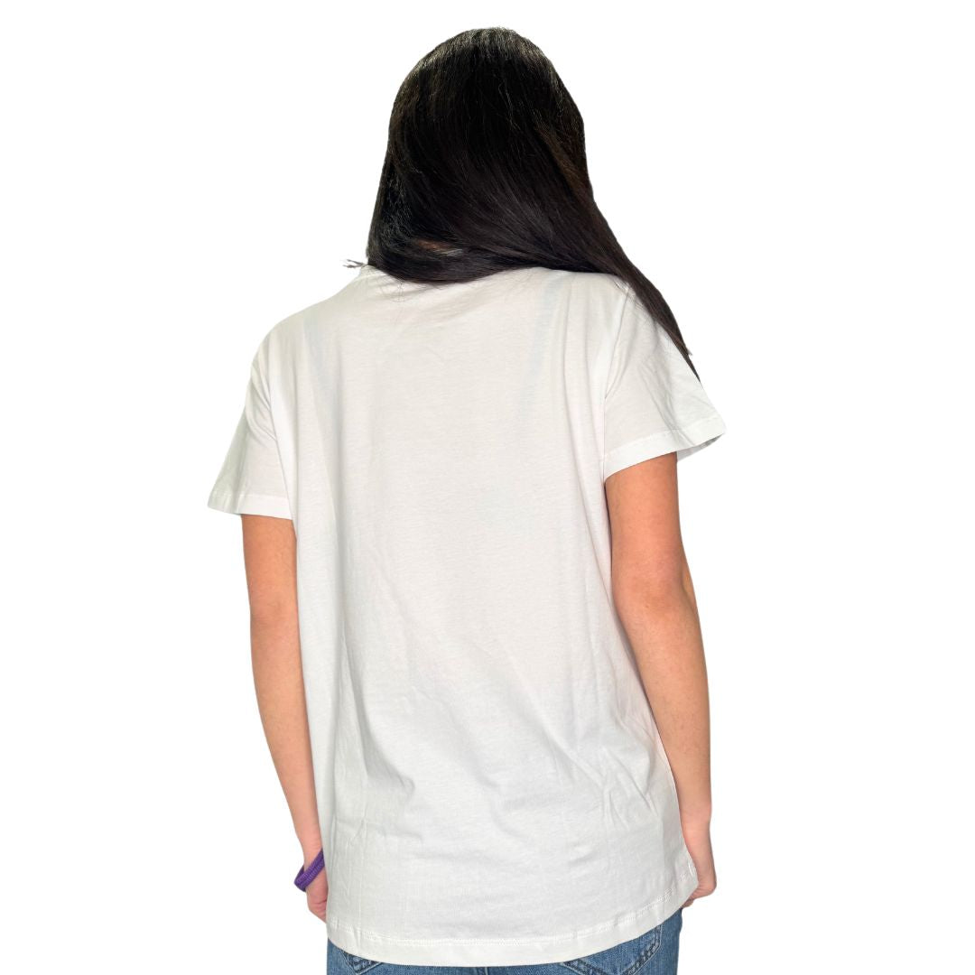 T-Shirt donna con stampa Minnie con maculato, strass e perline Made in Italy