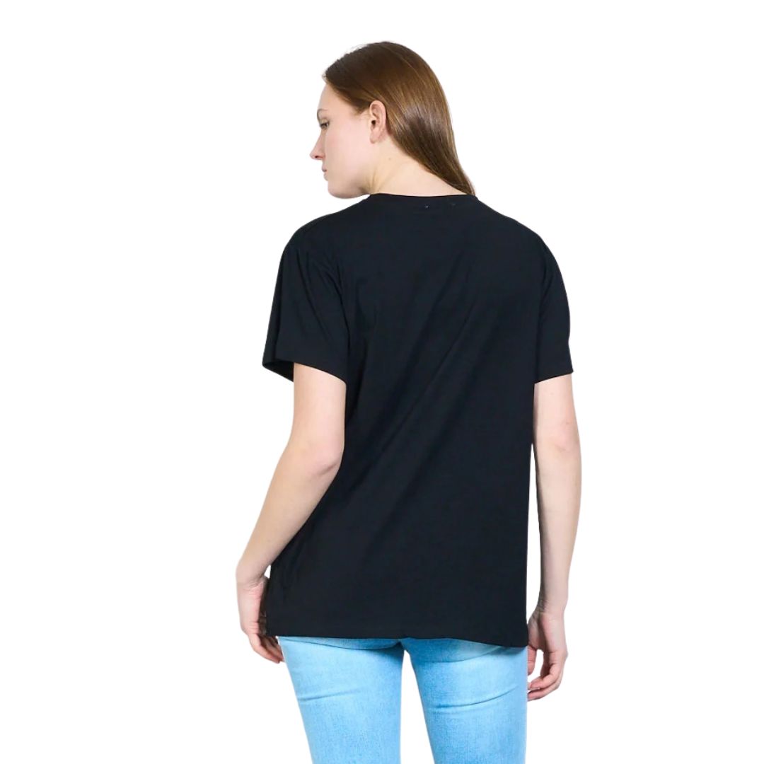 T-shirt donna a maniche corte con ricamo Snoopy e paillettes Made in Italy