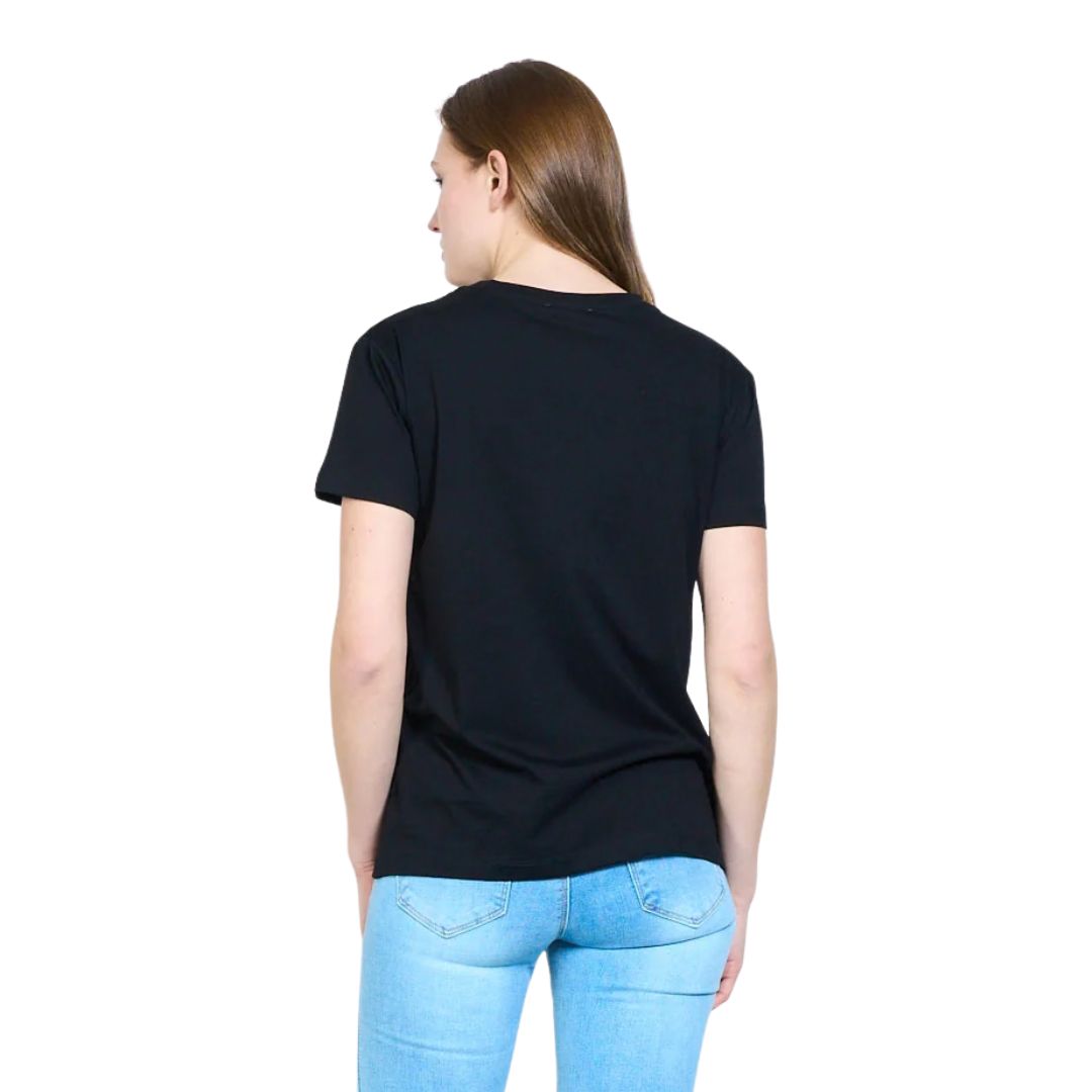 T-shirt donna a maniche corte con disegno vespa gialla e strass Made in Italy