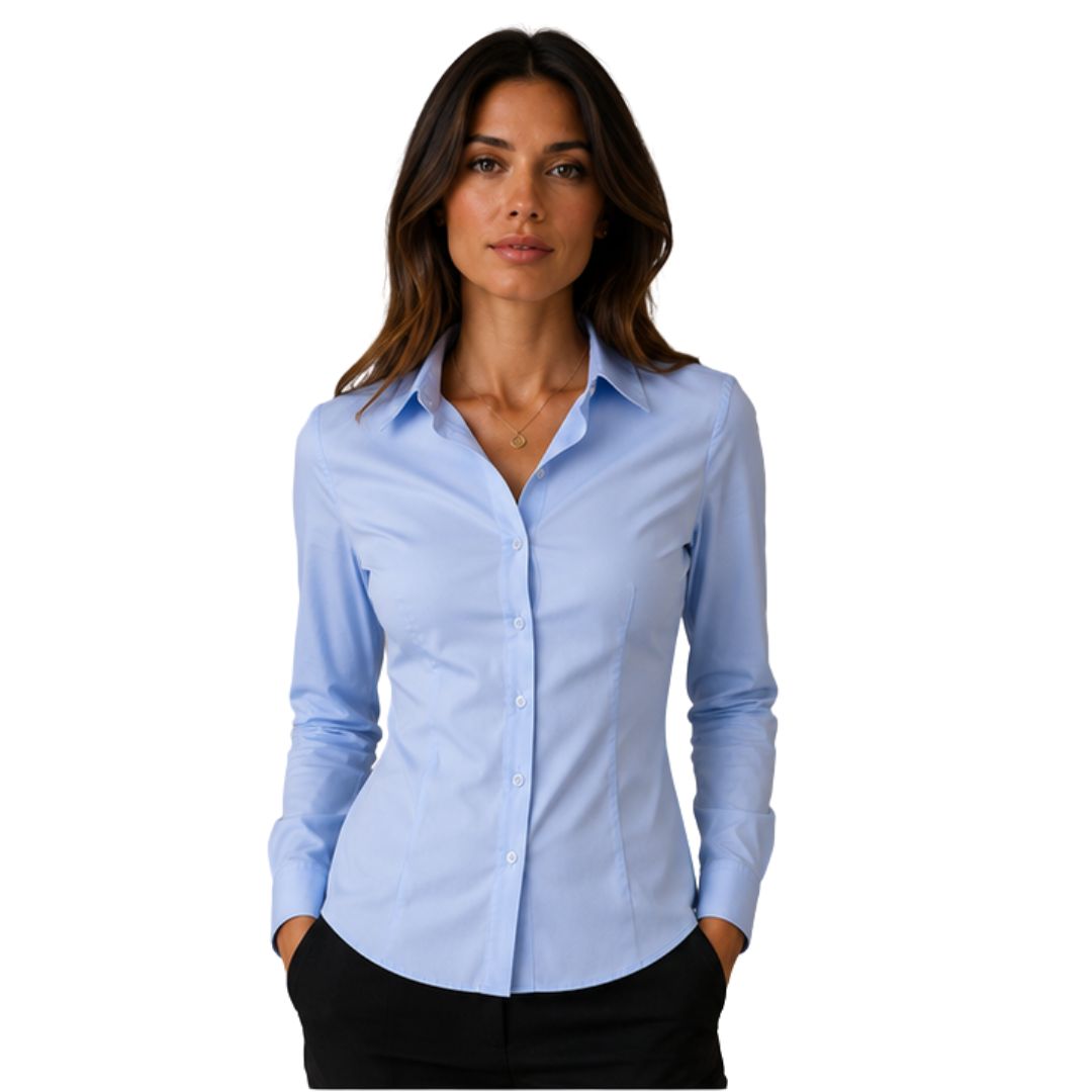 Camicia donna elasticizzata a tinta unita con pinces posteriori Made in Italy