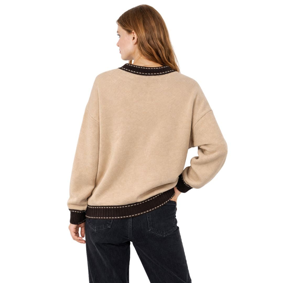 Maglia donna collo rotondo fantasia gufi con cashmere e lana