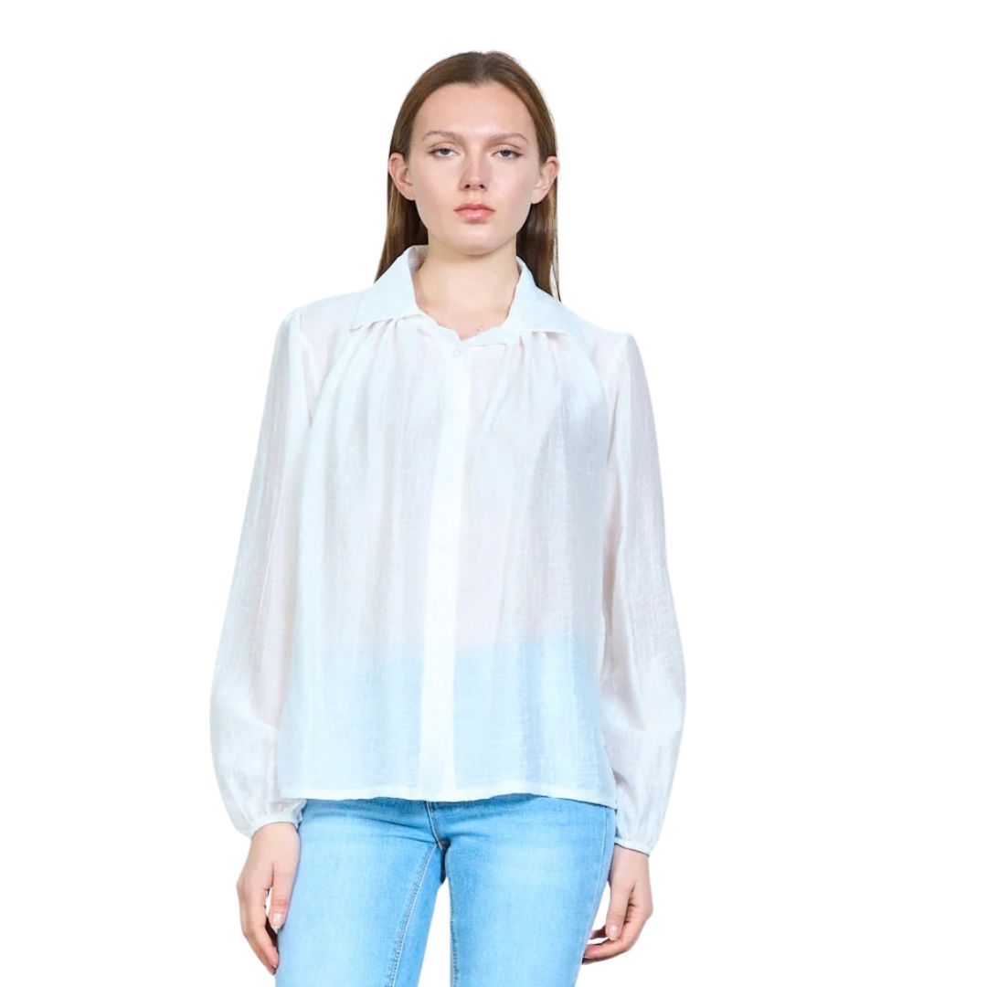 Camicia donna in tessuto goffrato semitrasparente