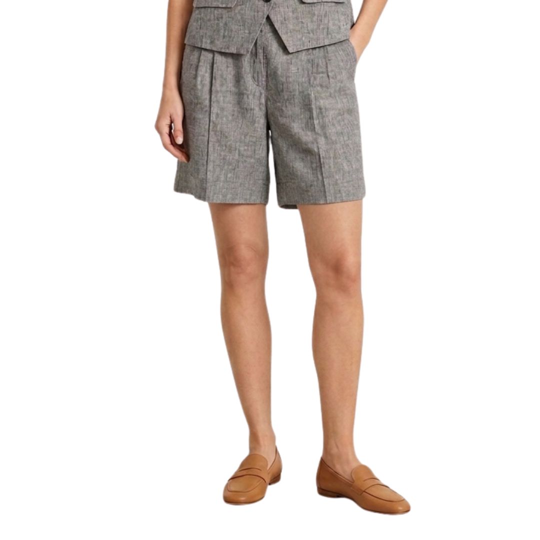 Shorts donna melange in 100% lino con pinces e tasche frontali Made in Italy