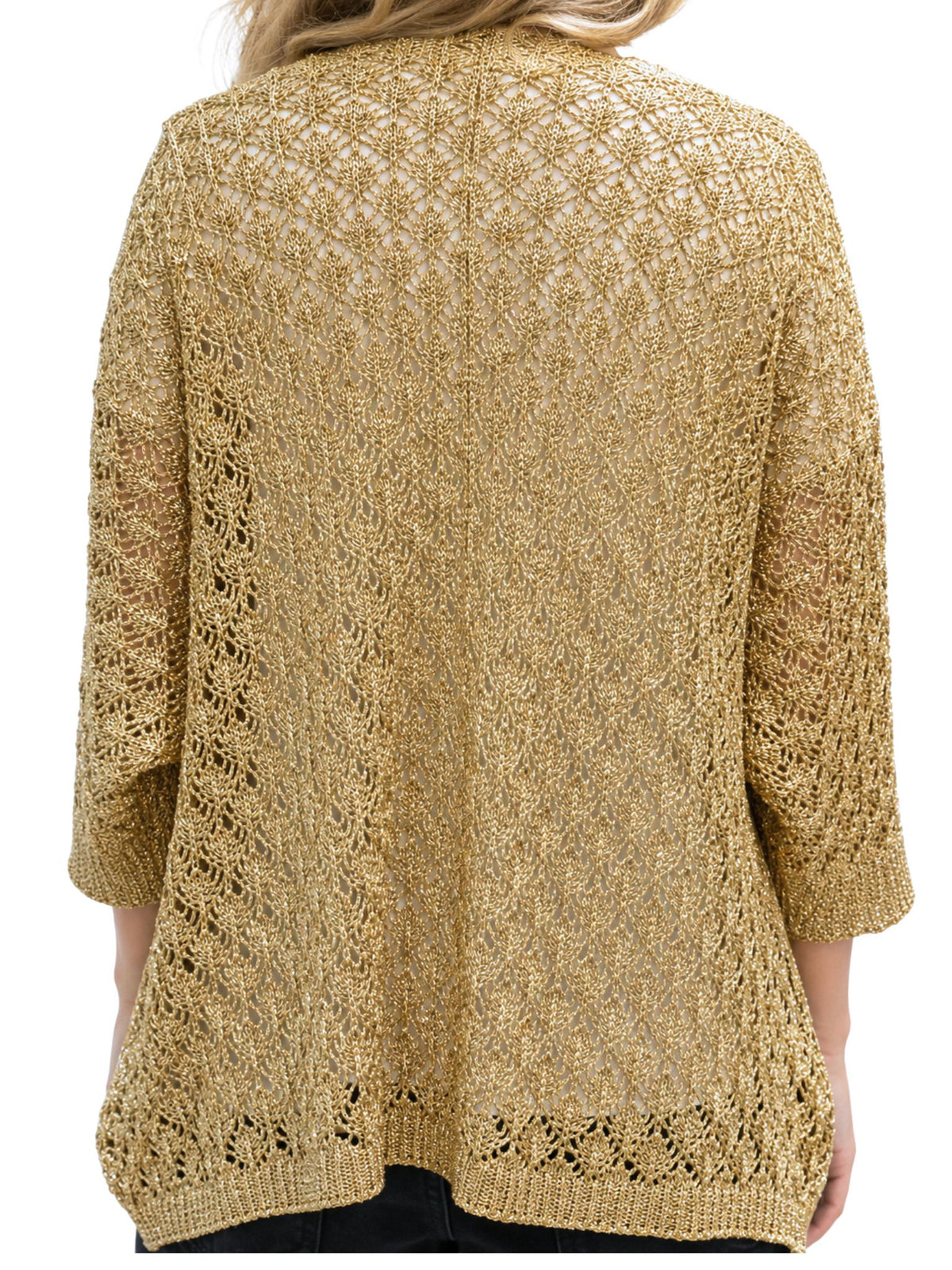 Cardigan donna aperto in maglia traforata con filo metallizzato