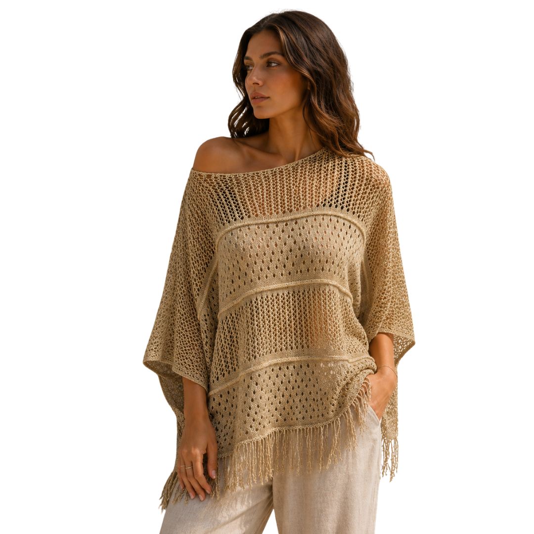Maglia donna traforata smanicata con filo metallizzato sfrangiata Made in Italy