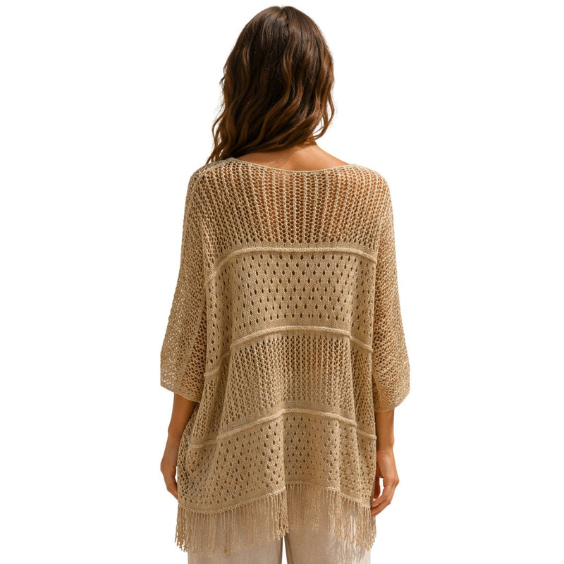 Maglia donna traforata smanicata con filo metallizzato sfrangiata Made in Italy